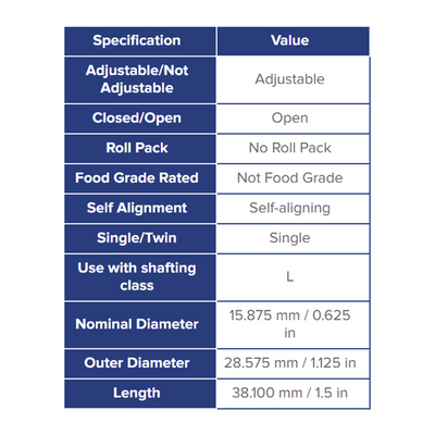 SSU10OPN THOMSON BALL BUSHING SSU SERIES 5/8" OPEN LINEAR BEARING SELF ALIGNING ADJUSTABLE 620 LBF